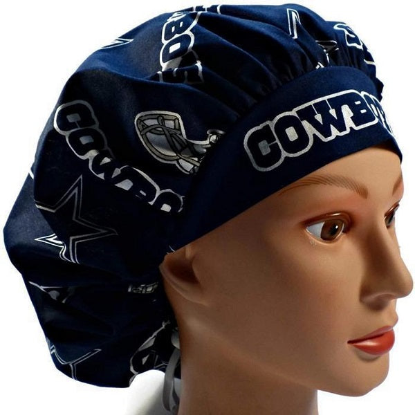 Bouffant Scrub Caps Team Sport (C-F) Unisex, Adjustable Elastic, Doctor, Nurse, Dentist, Vet, Chemo, Food Service, lightweight.